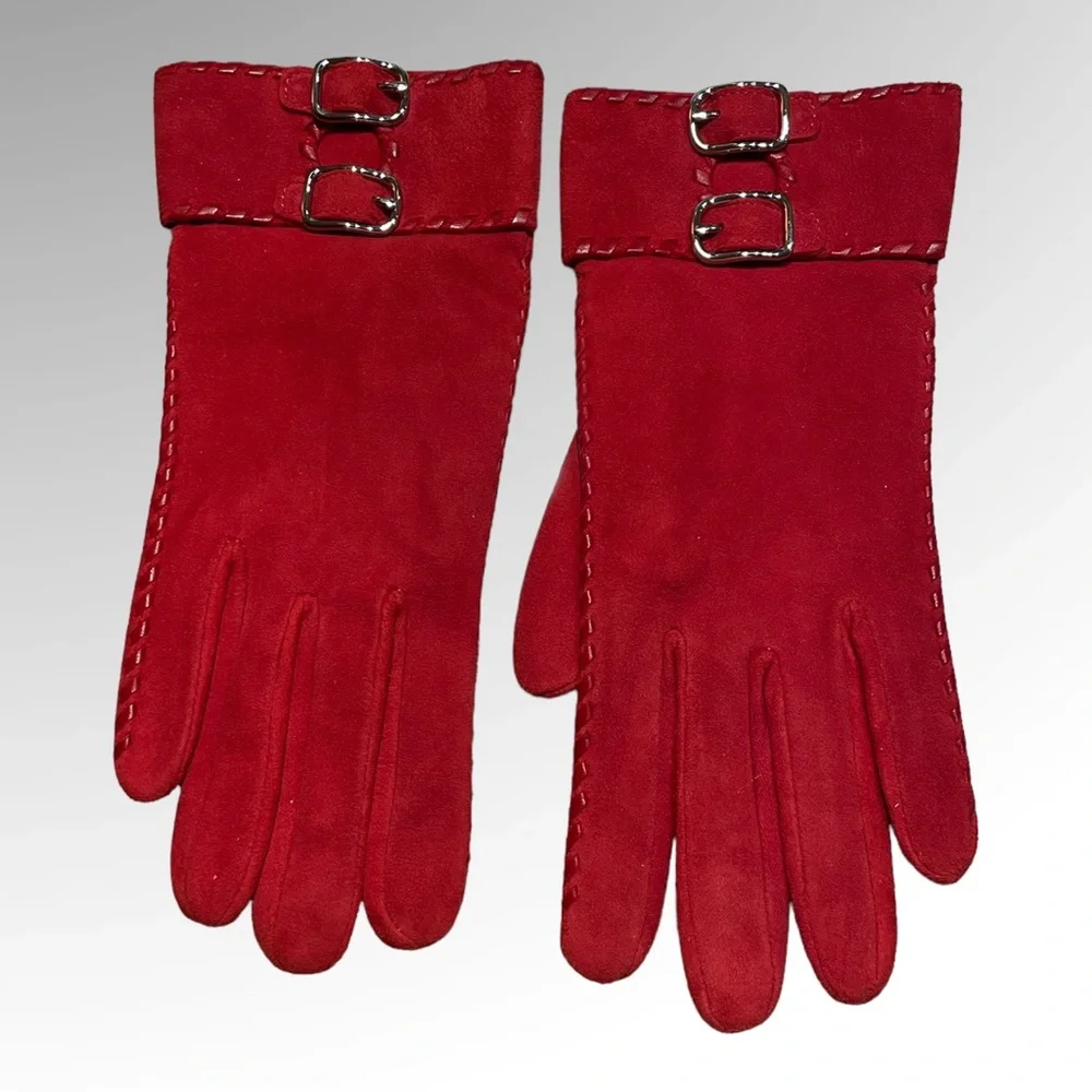 COACH RED Suede Gloves Silk Lined Size 8